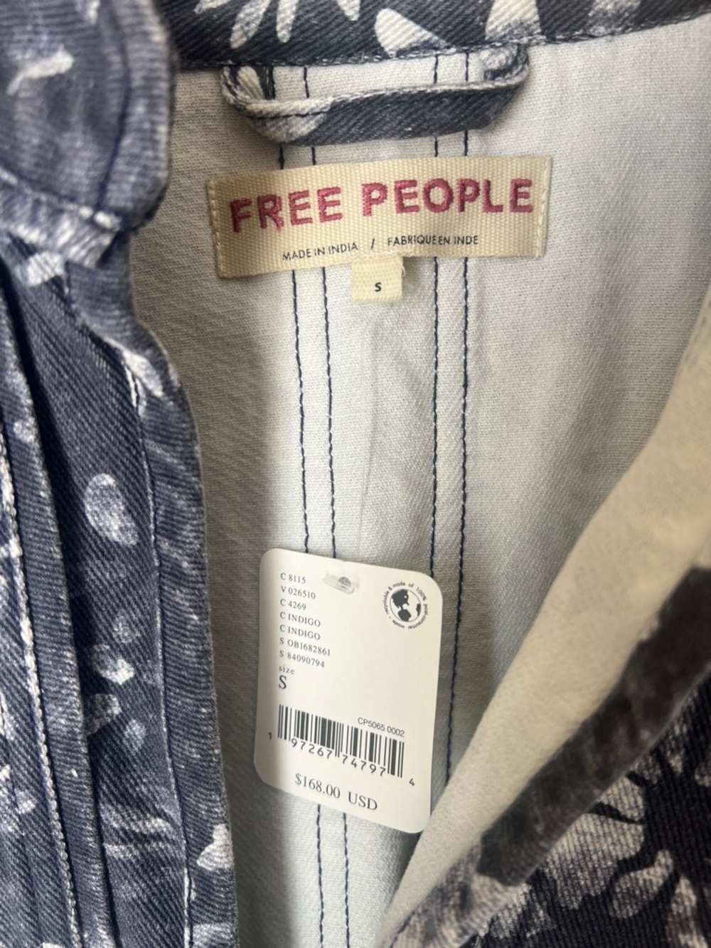 NWT free people lua bed jacket navy and white floral Small - Picture 8 of 13
